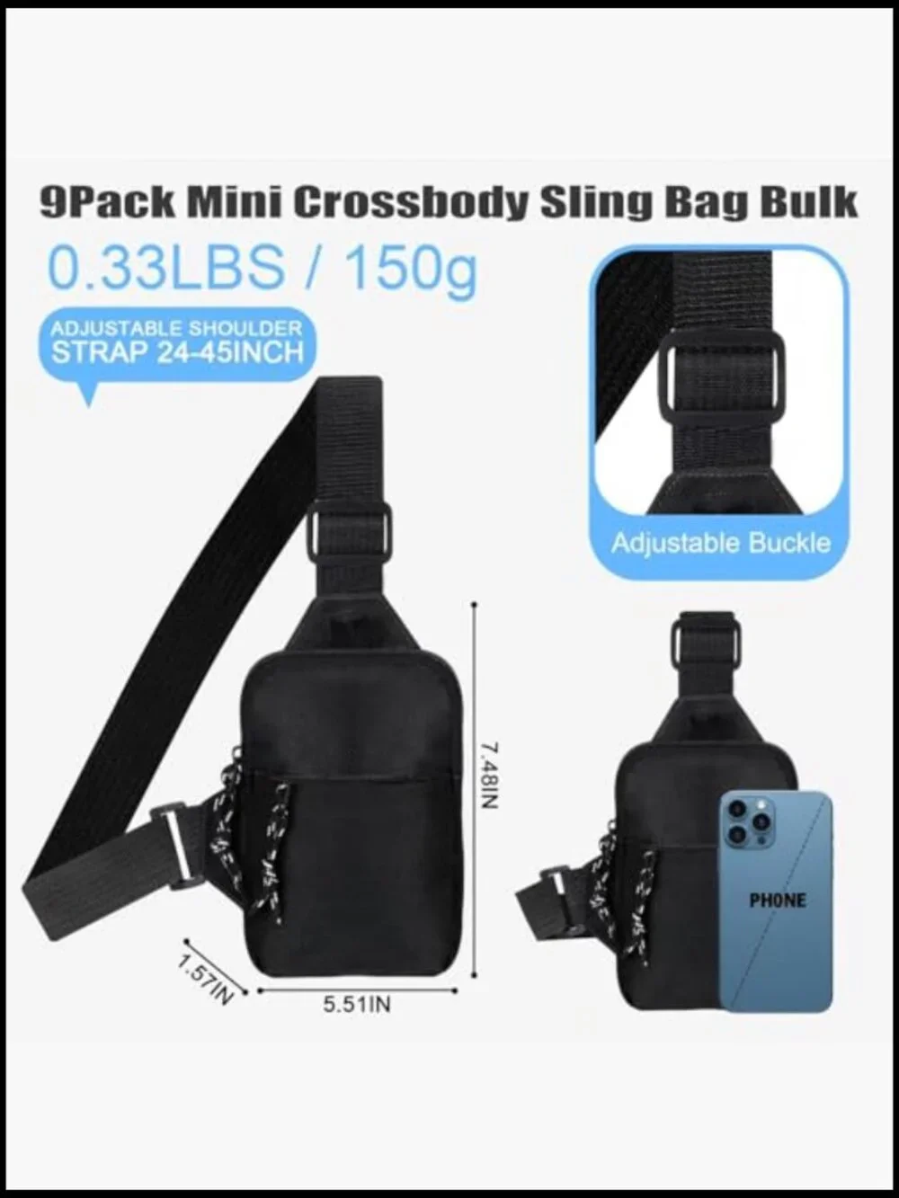 9 Pack Mini Sling Bags Waterproof Crossbody Backpack Travel Daypack Men Women